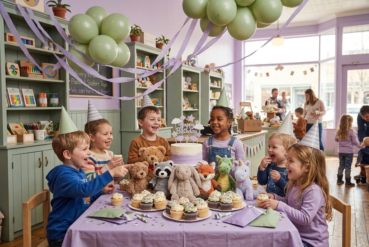 Kids birthday party in a toy store