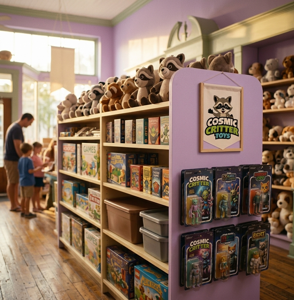 Toy aisles with plush, games, and brick sets