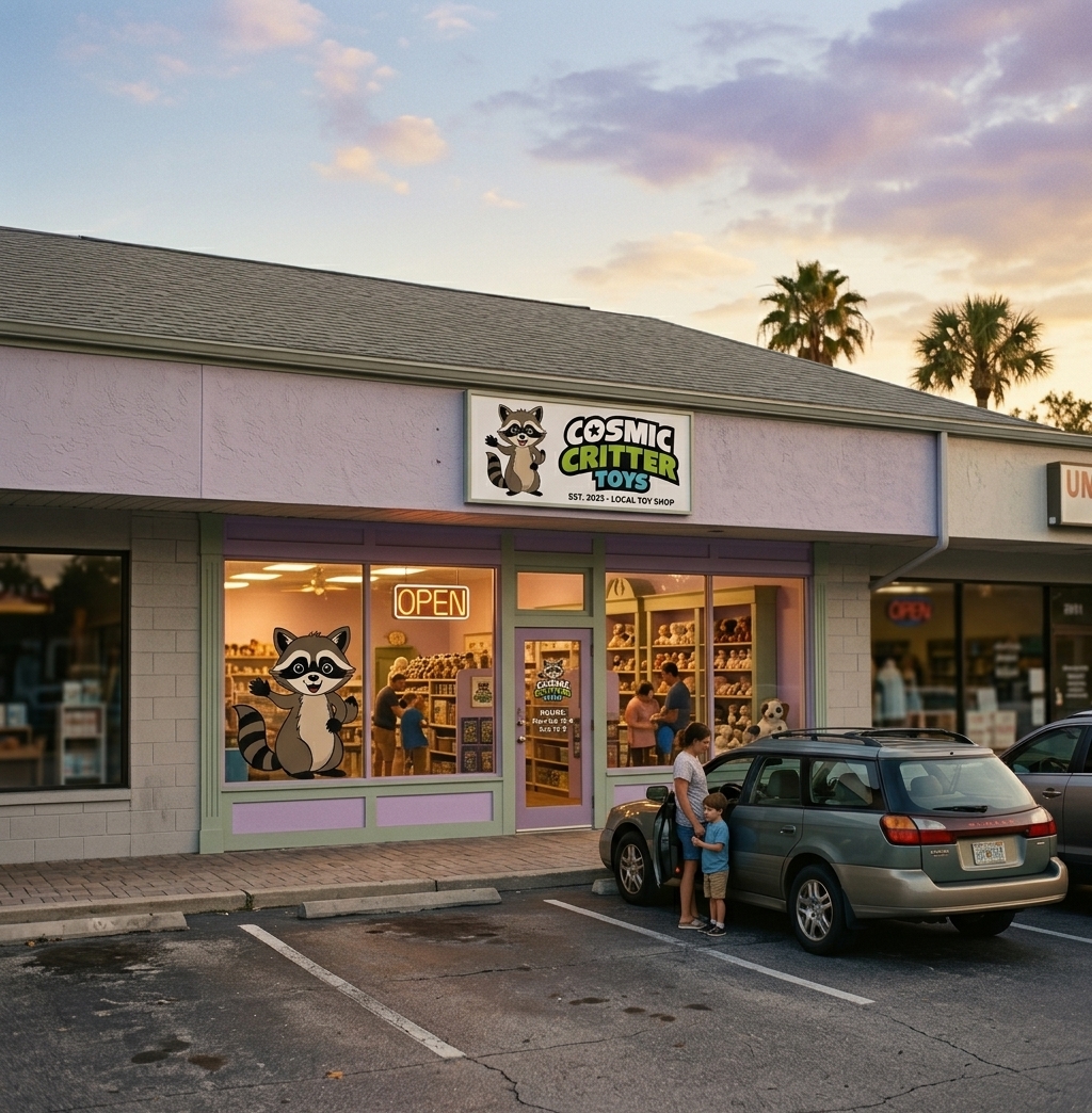 Clark Road plaza storefront in the late afternoon