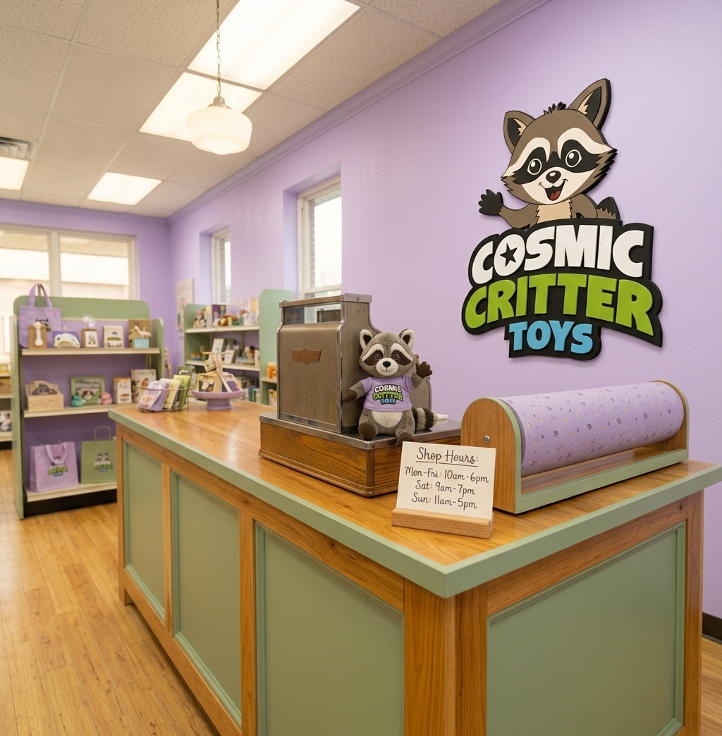 Friendly toy shop counter
